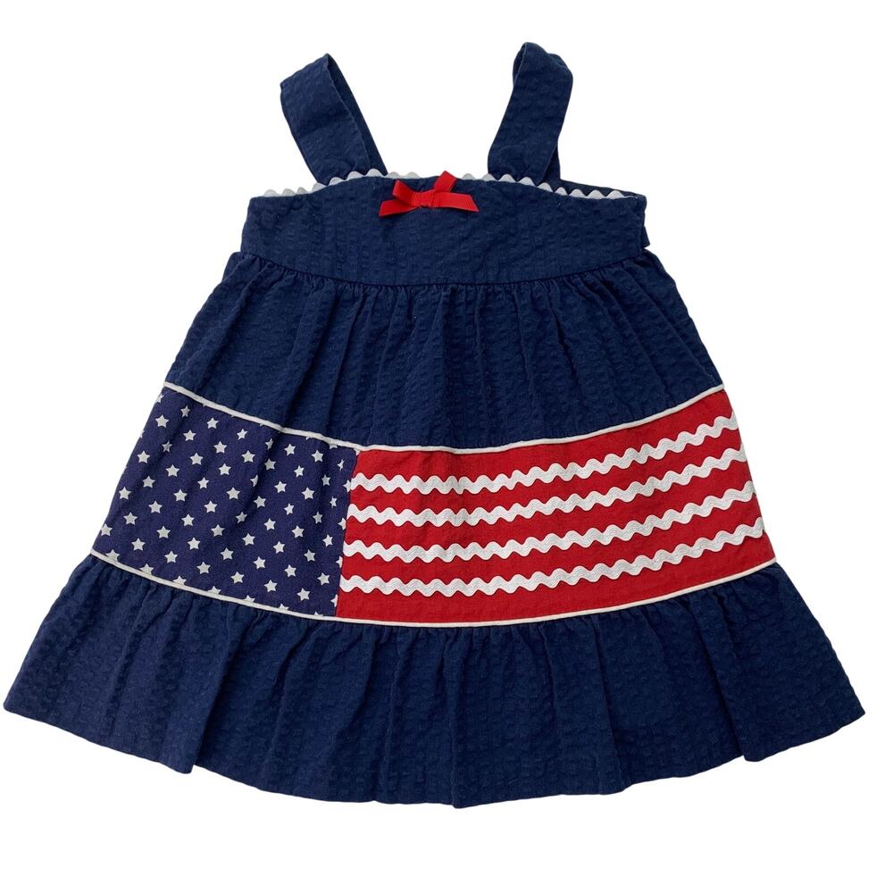 VTG Rare Too! Girls 18M Forth of July Red White Blue Stars Flag Sundress Dress